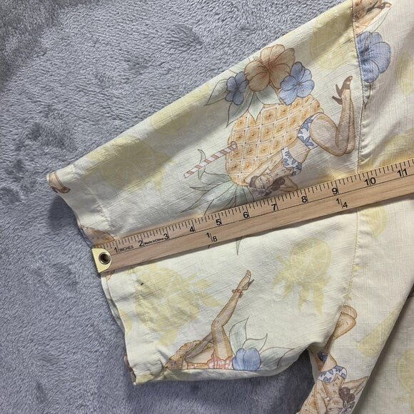 Tommy Bahama Shirt Mens XL Yellow Silk Floral Pinup Hula Girl Hawaiian Button Up - Picture 10 of 10